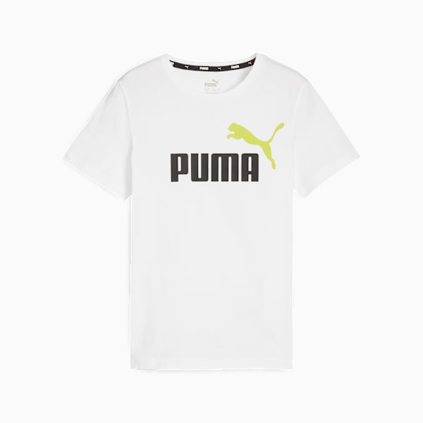 Playera juvenil de dos tonos con logotipo Essentials+, PUMA White-Lime Sheen, extralarge