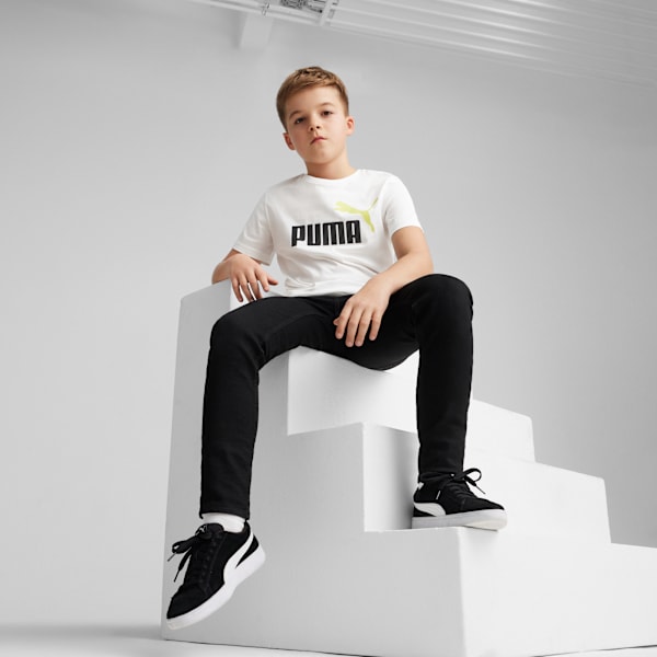 Playera juvenil de dos tonos con logotipo Essentials+, PUMA White-Lime Sheen, extralarge