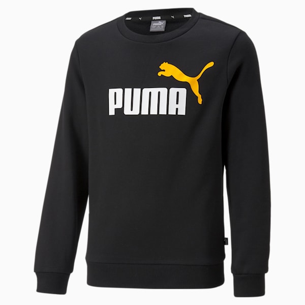 Essentials+ Two-Tone Big Logo Crew Neck Sweater Big Kids, Puma Black-tangerine