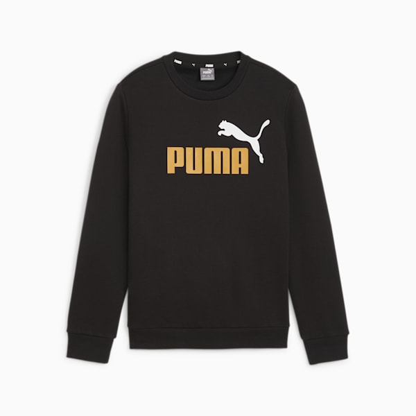 Essentials+ Two-Tone Big Logo Crew Neck Sweater Big Kids, PUMA Black-Ginger Tea, extralarge