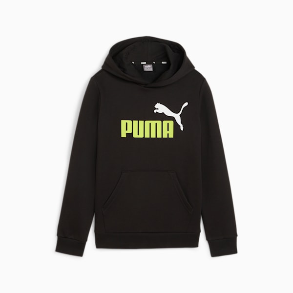 Essentials+ Two-Tone Big Logo Hoodie Big Kids, PUMA Black-Lime Sheen, extralarge