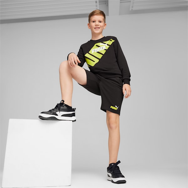 Essentials+ Two-Tone Youth Shorts, PUMA Black-Lime Sheen, extralarge