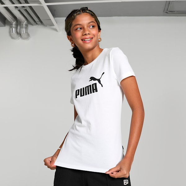 Essentials Logo Girls' Tee, Puma White, extralarge