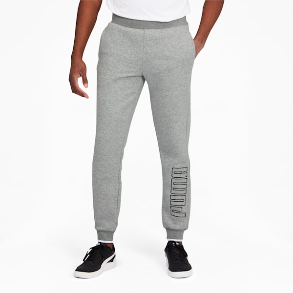 PUMA Block Men's Embroidered Sweatpants, Medium Gray Heather, extralarge