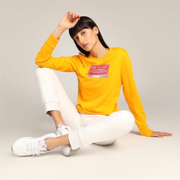 Mix Tape Graphic Crew-Neck Women's Sweatshirt, ULTRA YELLOW, extralarge-IND