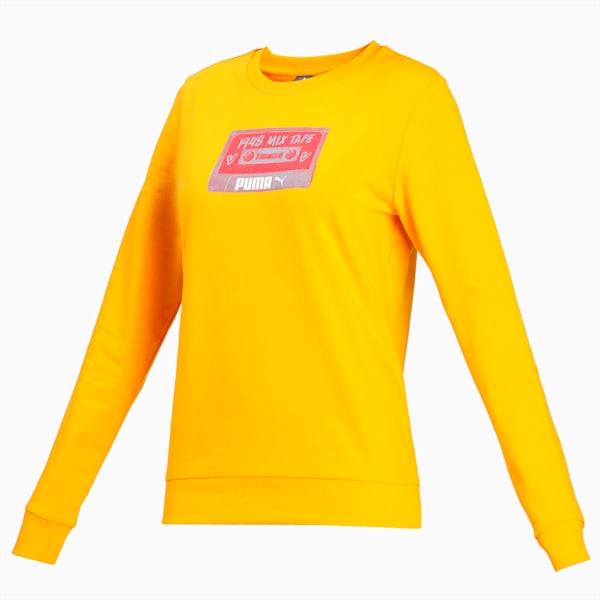 Mix Tape Graphic Crew-Neck Women's Sweatshirt, ULTRA YELLOW, extralarge-IND