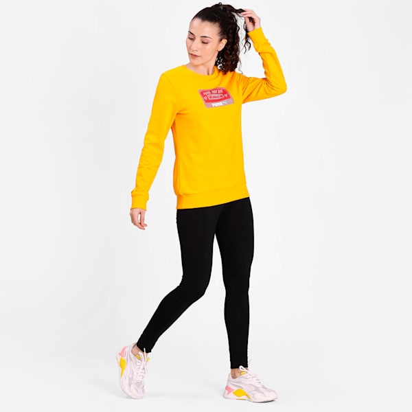 Mix Tape Graphic Crew-Neck Women's Sweatshirt, ULTRA YELLOW, extralarge-IND
