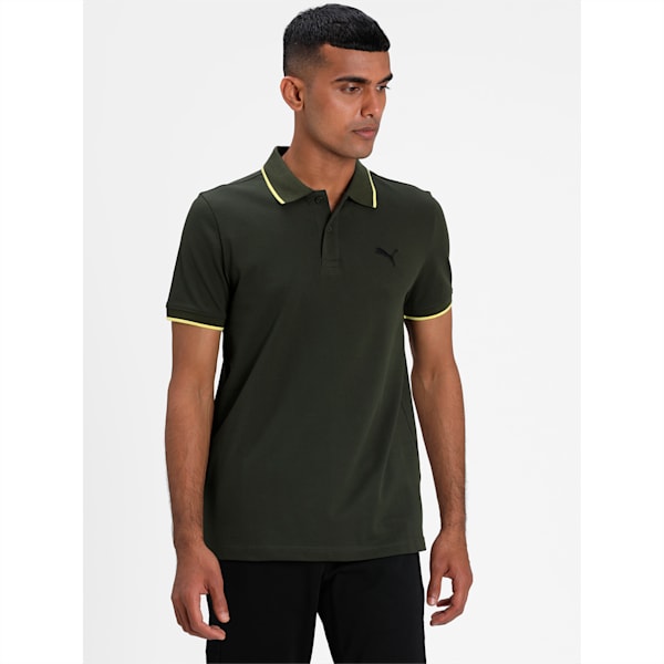 Collar Tipping Heather Men's Slim Fit Polo, Forest Night-Celandine, extralarge-IND