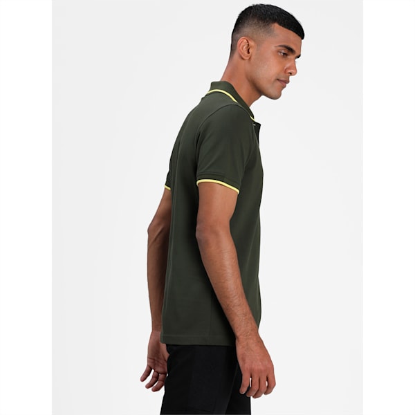 Collar Tipping Heather Slim Fit Men's Polo, Forest Night-Celandine