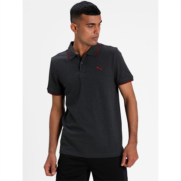 Collar Tipping Heather Men's Slim Fit Polo, Dark Gray Heather-Rhubarb, extralarge-IND