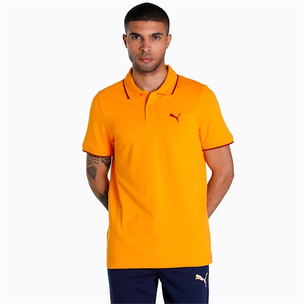 Collar Tipping Heather Slim Fit Men's Polo, Apricot