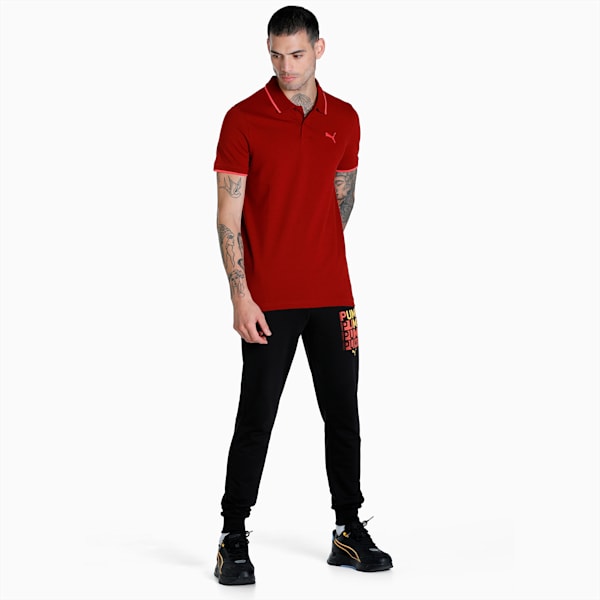 Collar Tipping Heather Slim Fit Men's Polo, Intense Red