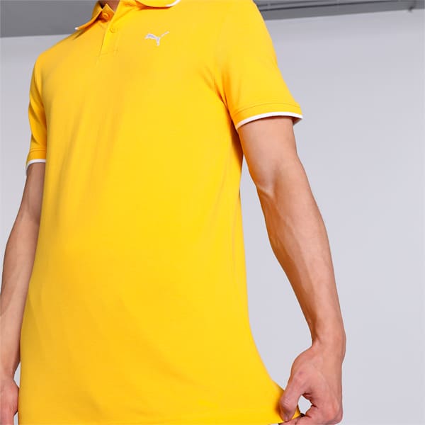 Collar Tipping Heather Slim Fit Men's Polo, Yellow Sizzle