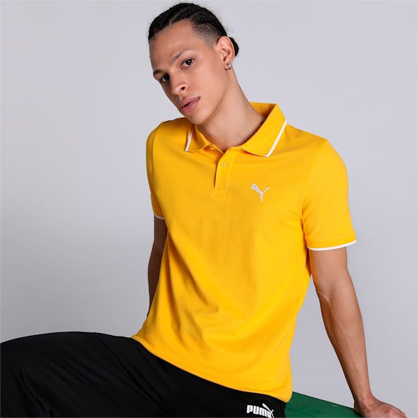 Collar Tipping Heather Slim Fit Men's Polo, Yellow Sizzle