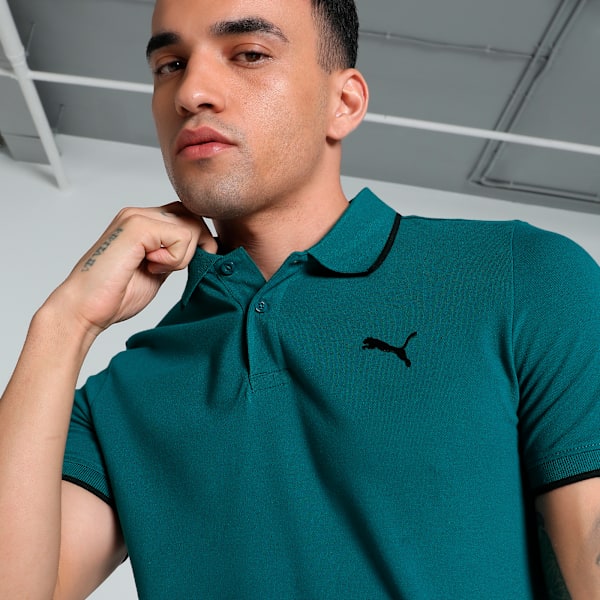 Collar Tipping Heather Men's Slim Fit Polo, Cold Green, extralarge-IND