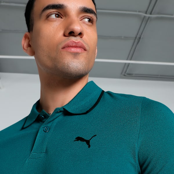Collar Tipping Heather Men's Slim Fit Polo, Cold Green, extralarge-IND