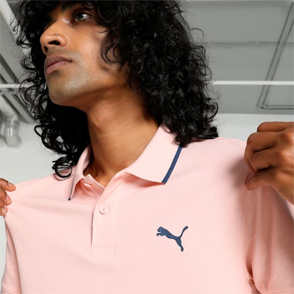 Collar Tipping Heather Men's Slim Fit Polo, Rose Dust, extralarge-IND