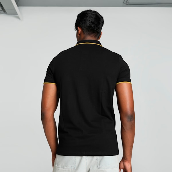 Collar Tipping Heather Men's Slim Fit Polo, PUMA Black-Golden Fog, extralarge-IND