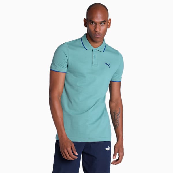 Collar Tipping Heather Slim Fit Men's Polo, Adriatic
