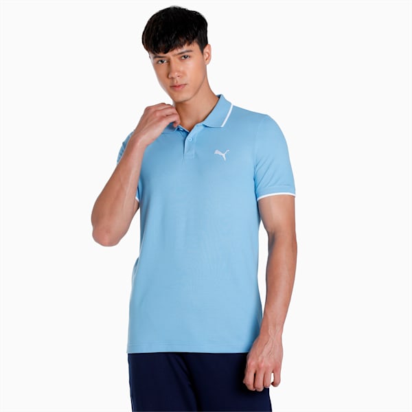 Collar Tipping Heather Slim Fit Men's Polo, Day Dream
