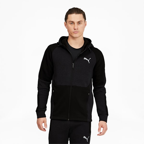 Evostripe Men's Full Zip Jacket, Cotton Black Heather-Cotton Black, extralarge