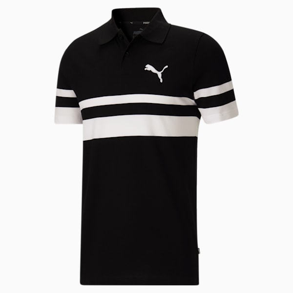 Essentials Men's Striped Cat Polo, Cotton Black-Puma White, extralarge