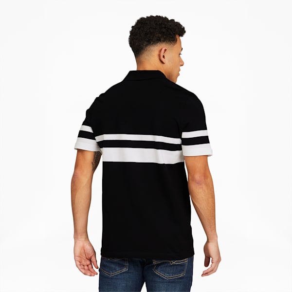 Essentials Men's Striped Cat Polo, Cotton Black-Puma White, extralarge