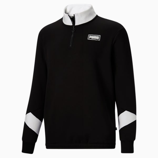 Rebel Men's Fleece Half Zip Sweatshirt BT, Puma Black-Puma White, extralarge