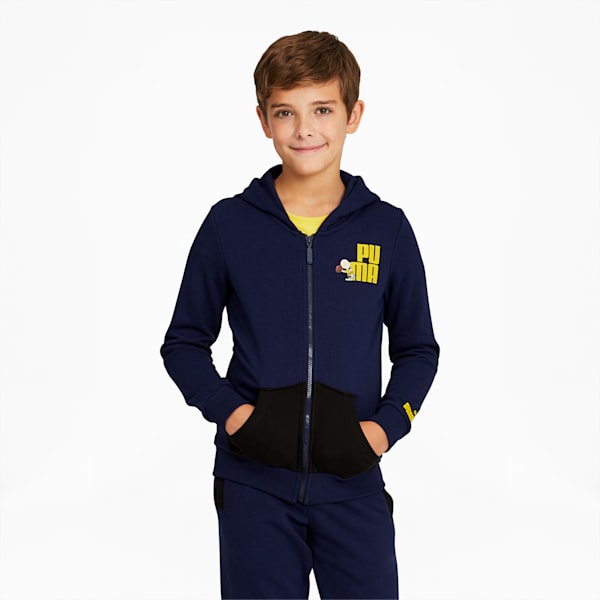 PUMA x PEANUTS Full-Zip Kids' Hoodie, Peacoat, extralarge