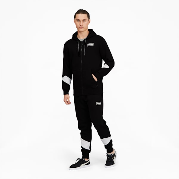 Rebel Men's Full Zip Hoodie, Cotton Black, extralarge