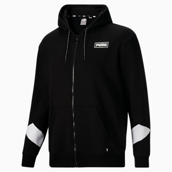 Rebel Men's Full Zip Hoodie BT, Cotton Black, extralarge