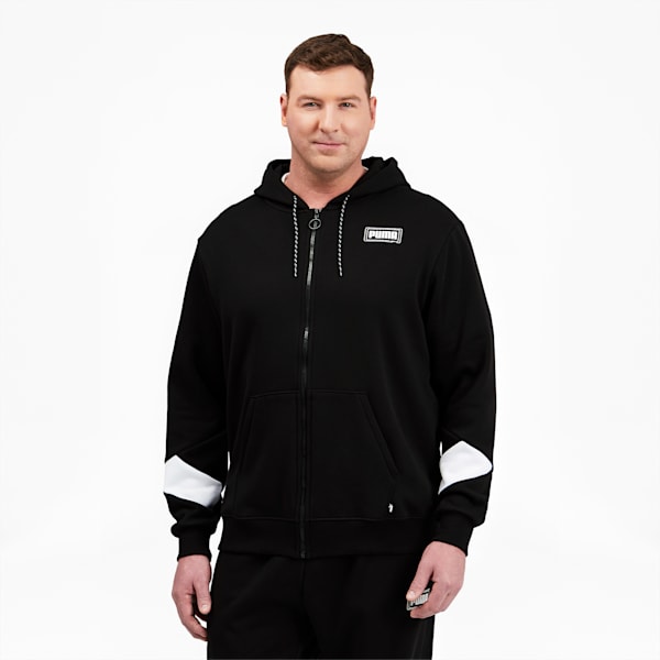 Rebel Men's Full Zip Hoodie BT, Cotton Black, extralarge