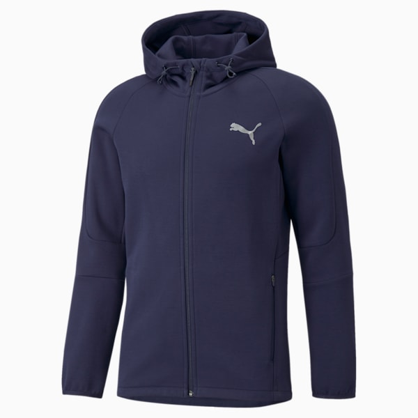 EVOSTRIPE Full-Zip Men's Slim Fit Polo Hoodie, Peacoat, extralarge-IND