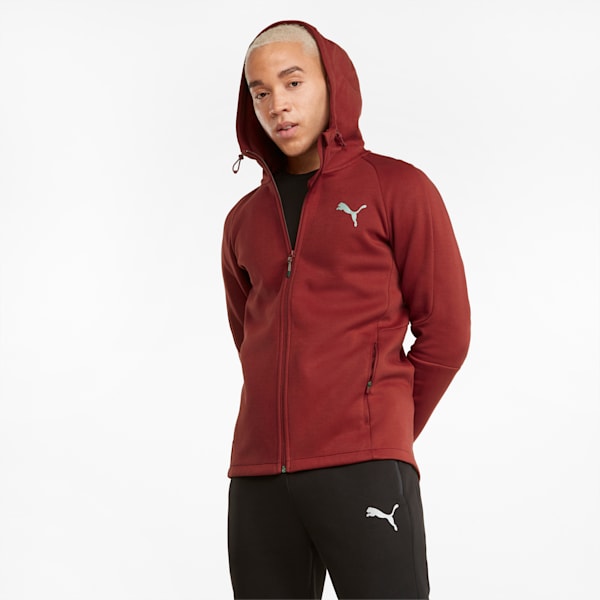 EVOSTRIPE Full-Zip Men's Slim Fit Polo Hoodie, Intense Red, extralarge-IND