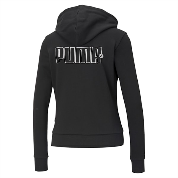 Rebel Women's Full Zip Hoodie, Puma Black-Puma White, extralarge