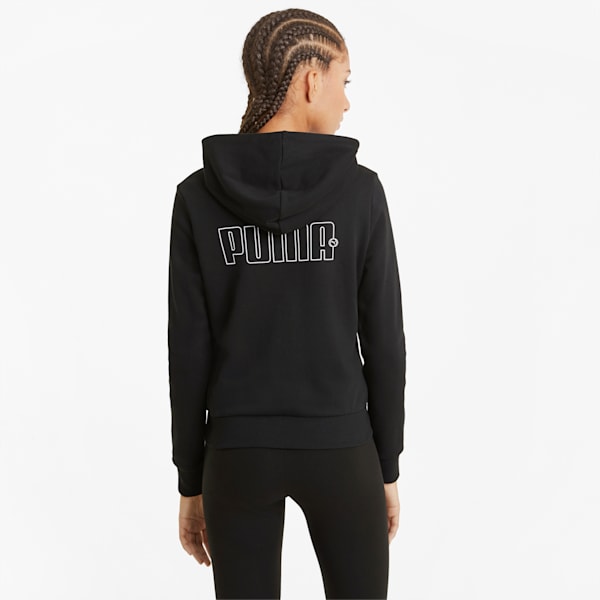 Rebel Women's Full Zip Hoodie, Puma Black-Puma White, extralarge