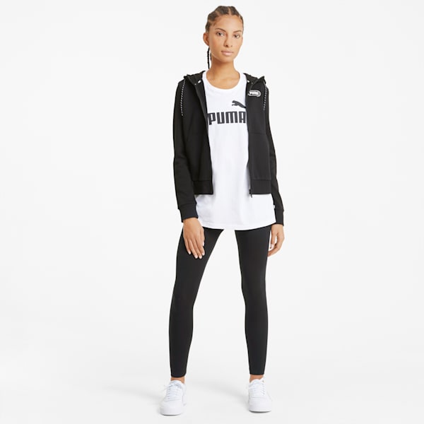 Rebel Women's Full Zip Hoodie, Puma Black-Puma White, extralarge