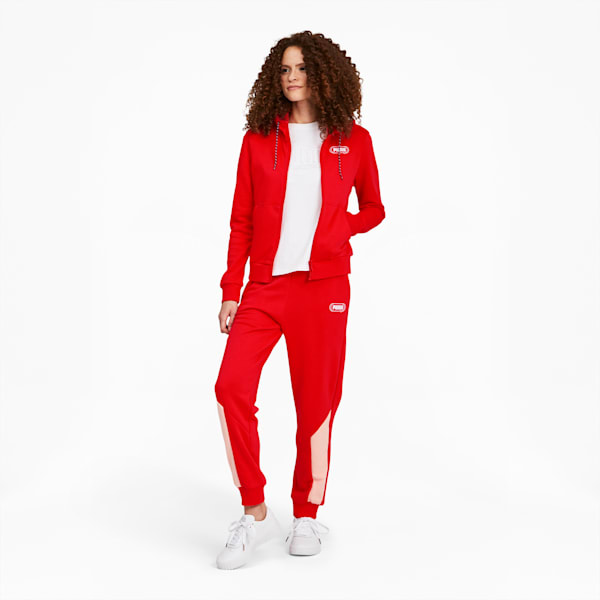 Rebel Women's Full Zip Hoodie, Poppy Red-Puma White, extralarge