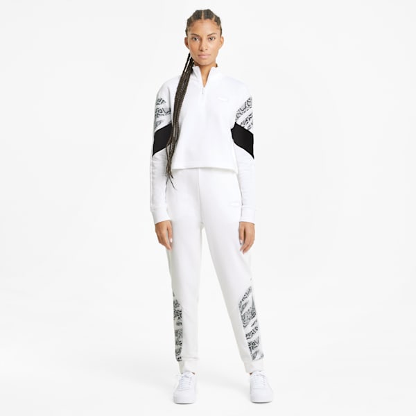 Rebel Women's Half Zip Crewneck Sweatshirt, Puma White-Untamed, extralarge