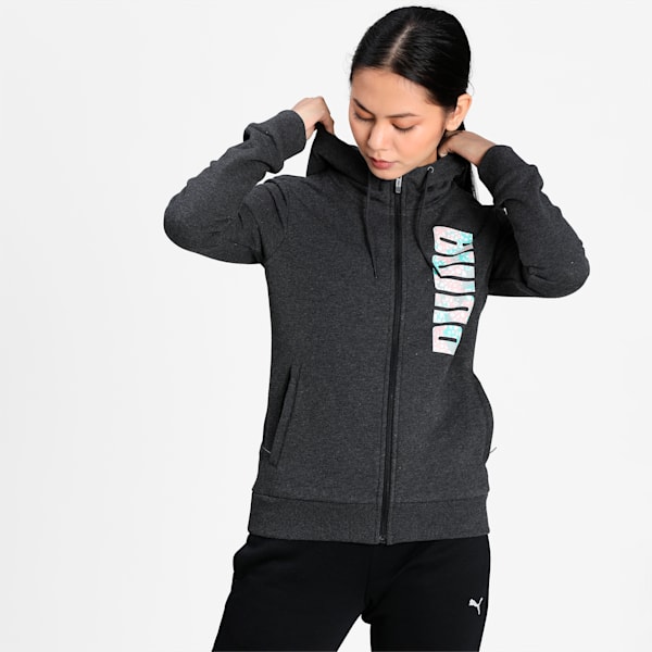 Women's Hooded Sweat Jacket, Dark Gray Heather, extralarge-IND