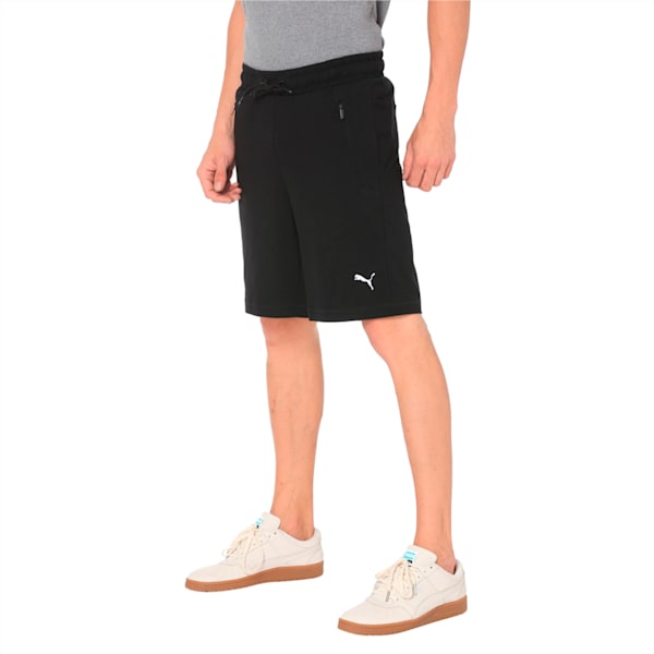 Men’s Zipped Jersey Embroidered PUMA Cat Logo Shorts, Cotton Black