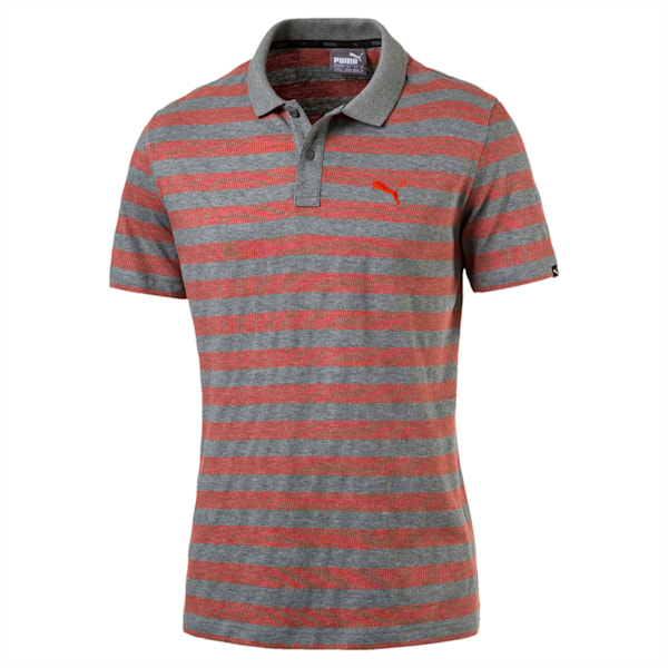 Men's Sports Stripe Piqué Polo, Medium Gray Heather-CherryT, extralarge-IND