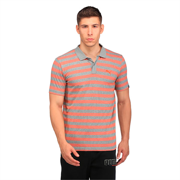 Men's Sports Stripe Piqué Polo, Medium Gray Heather-CherryT, extralarge-IND