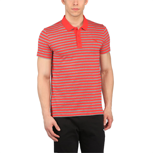 Men's Striped Jersey Polo, puma red-medium gray heather, extralarge-IND