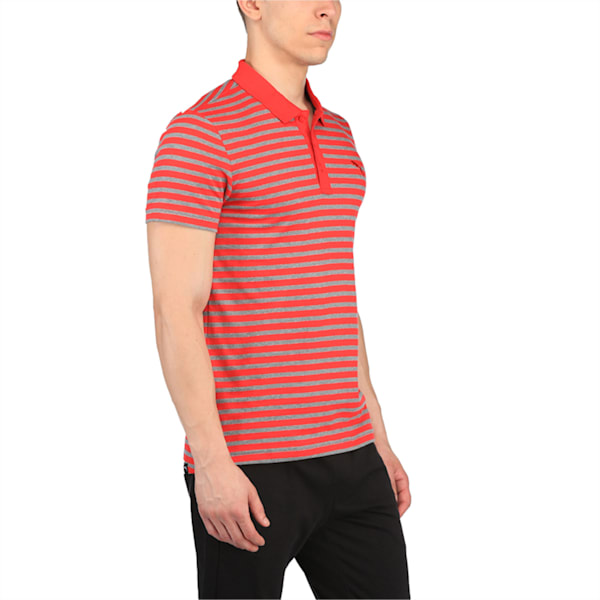 Men's Striped Jersey Polo, puma red-medium gray heather, extralarge-IND