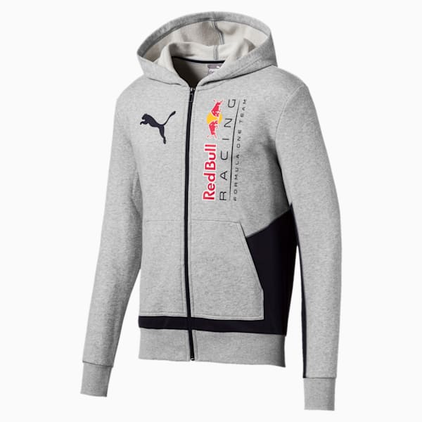 Red Bull Racing Logo Hooded Men's Sweat Jacket, Light Gray Heather, extralarge-IND