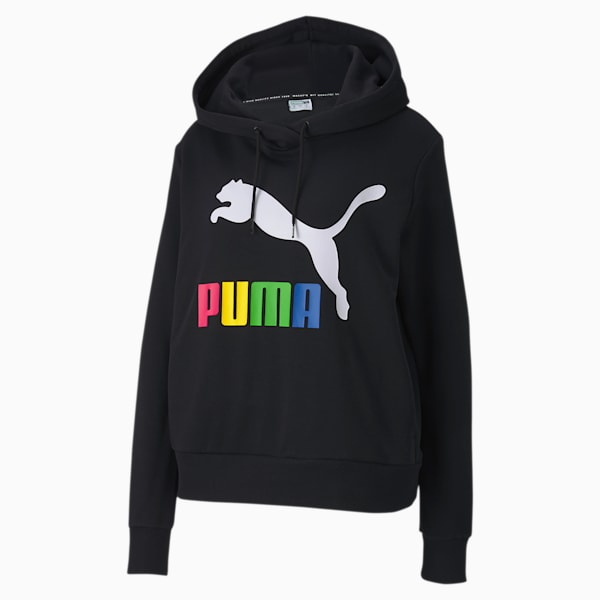 Classics Women's Logo Hoodie, Puma Black-multi colour OG, extralarge