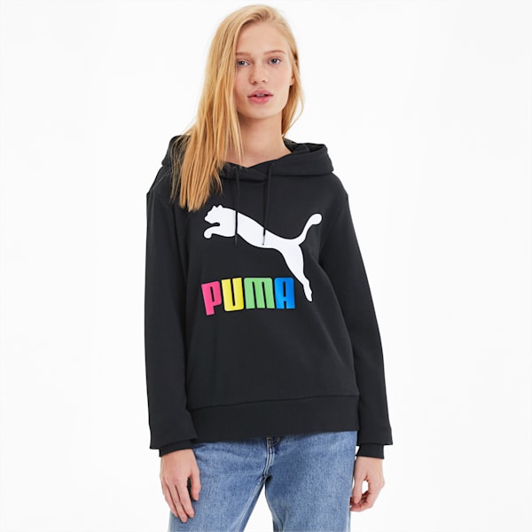 Classics Women's Logo Hoodie, Puma Black-multi colour OG, extralarge