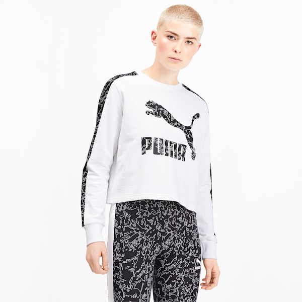 Classics Women's AOP Logo Crewneck Sweatshirt, Puma White, extralarge