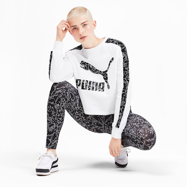 Classics Women's AOP Logo Crewneck Sweatshirt, Puma White, extralarge